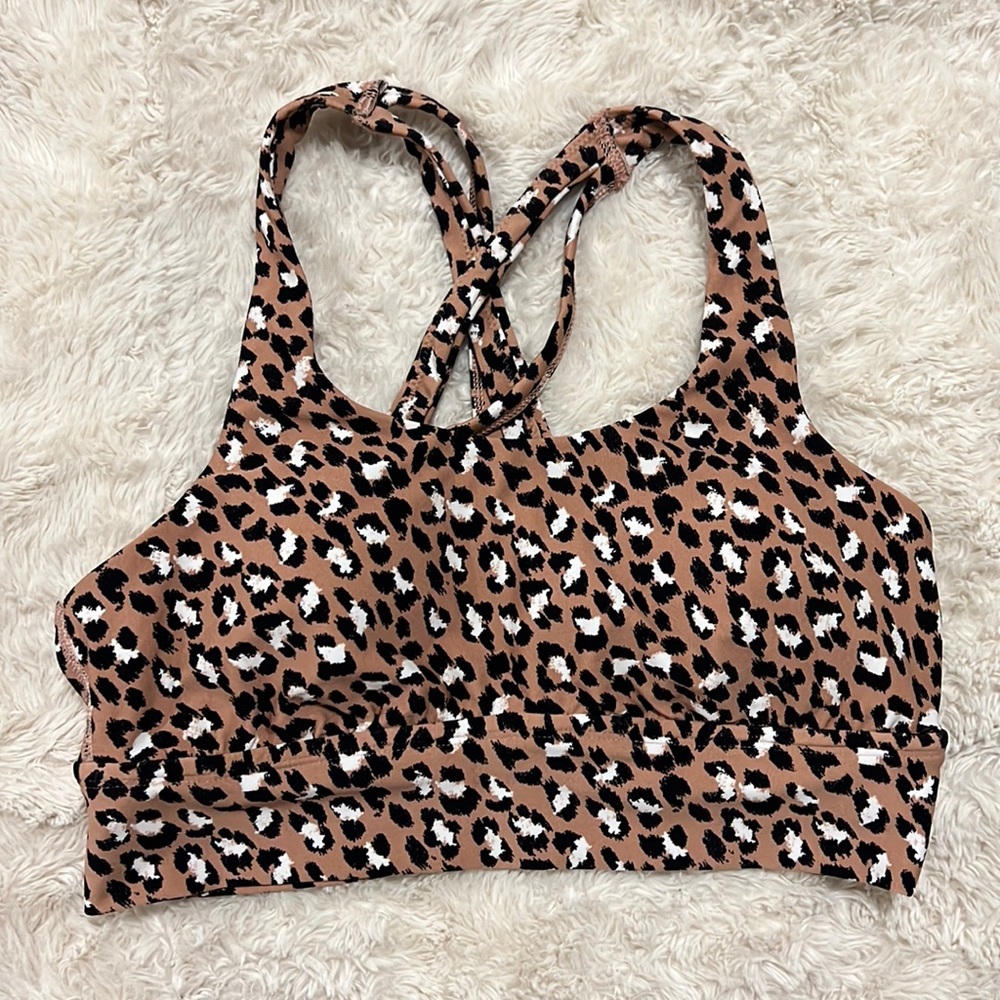 AERIE leopard strappy back sports bra